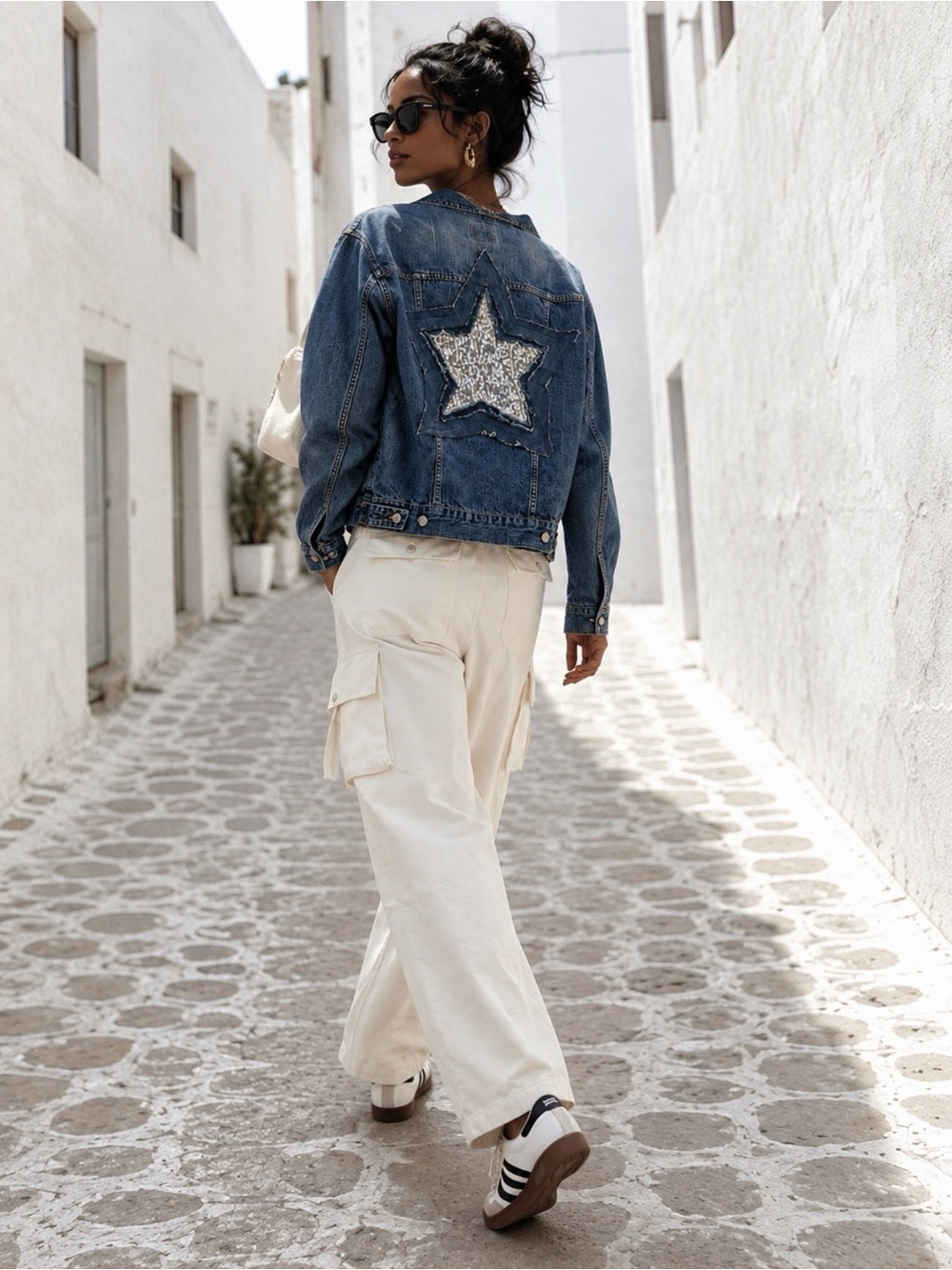 Calvin Klein Upcycled Denim Jacket L Sequin Star OOAK Reworked Jean Jacket - Picture 5 of 12